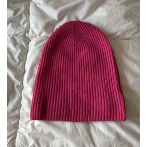 Nadaam Cashmere Womens Hat Slouch Beanie Ribbed Rib Knit Pink Winter Preppy Cute